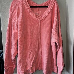 Pink V-Neck Long Sleeve Sweater